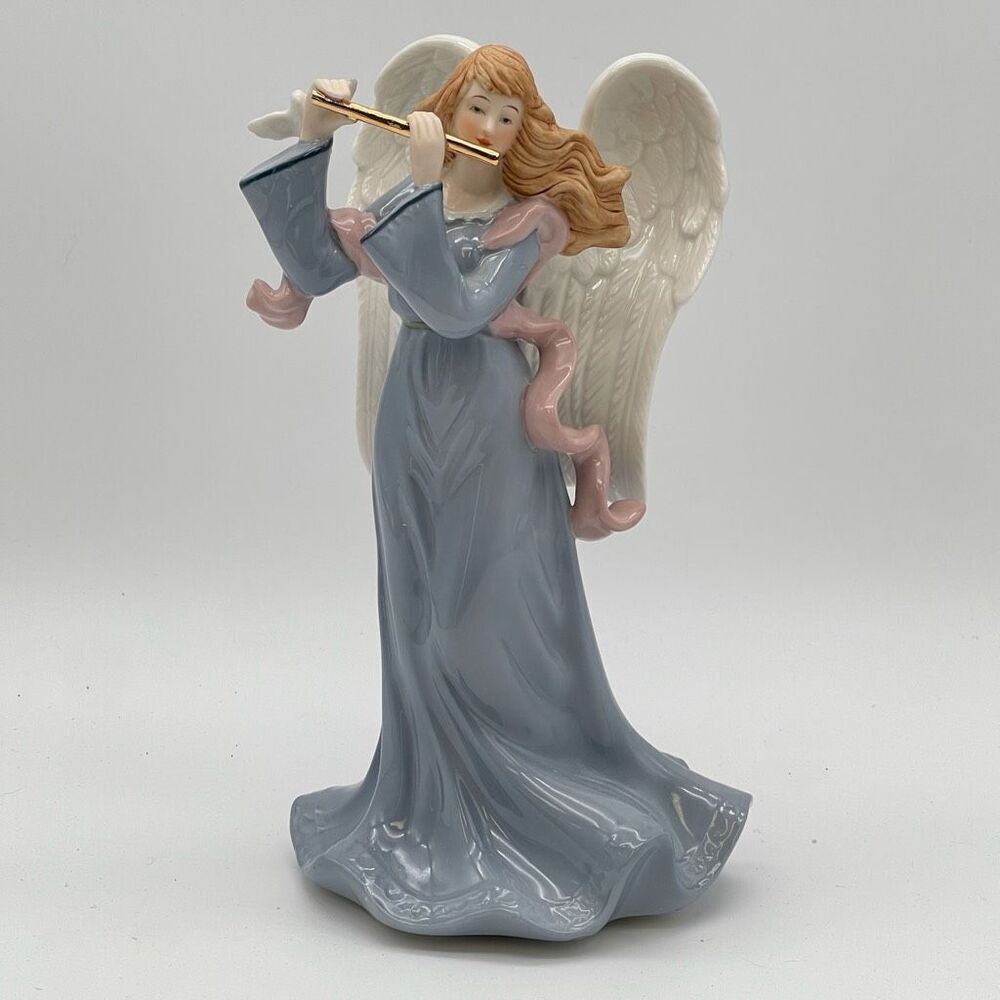 CLASSIC TREASURE Musical‎ Porcelain Angel w/ Flute Wings Figure Angels On High